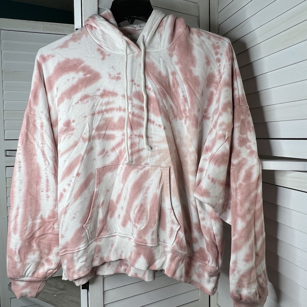 American Eagle Oversized Pink White Tie Dye Hoodie Women's Sm Slightly Cropped